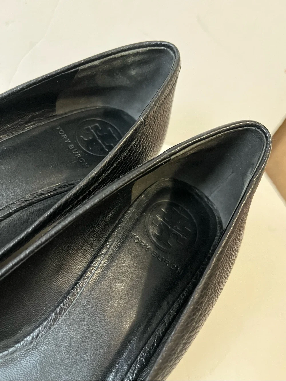 Tory Burch Black Leather Wedge Pumps with Gold Accent size 9M